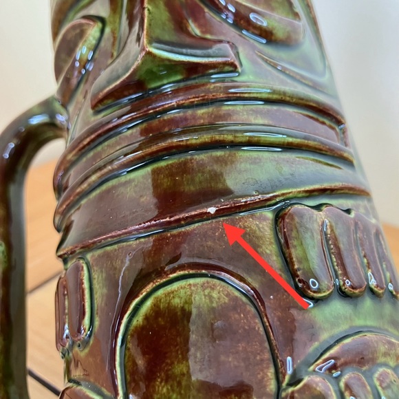 Hawaiian Tiki Double Face Mug Green & Brown Glaze Ceramic Cup with Handle 20 oz - Picture 4 of 9